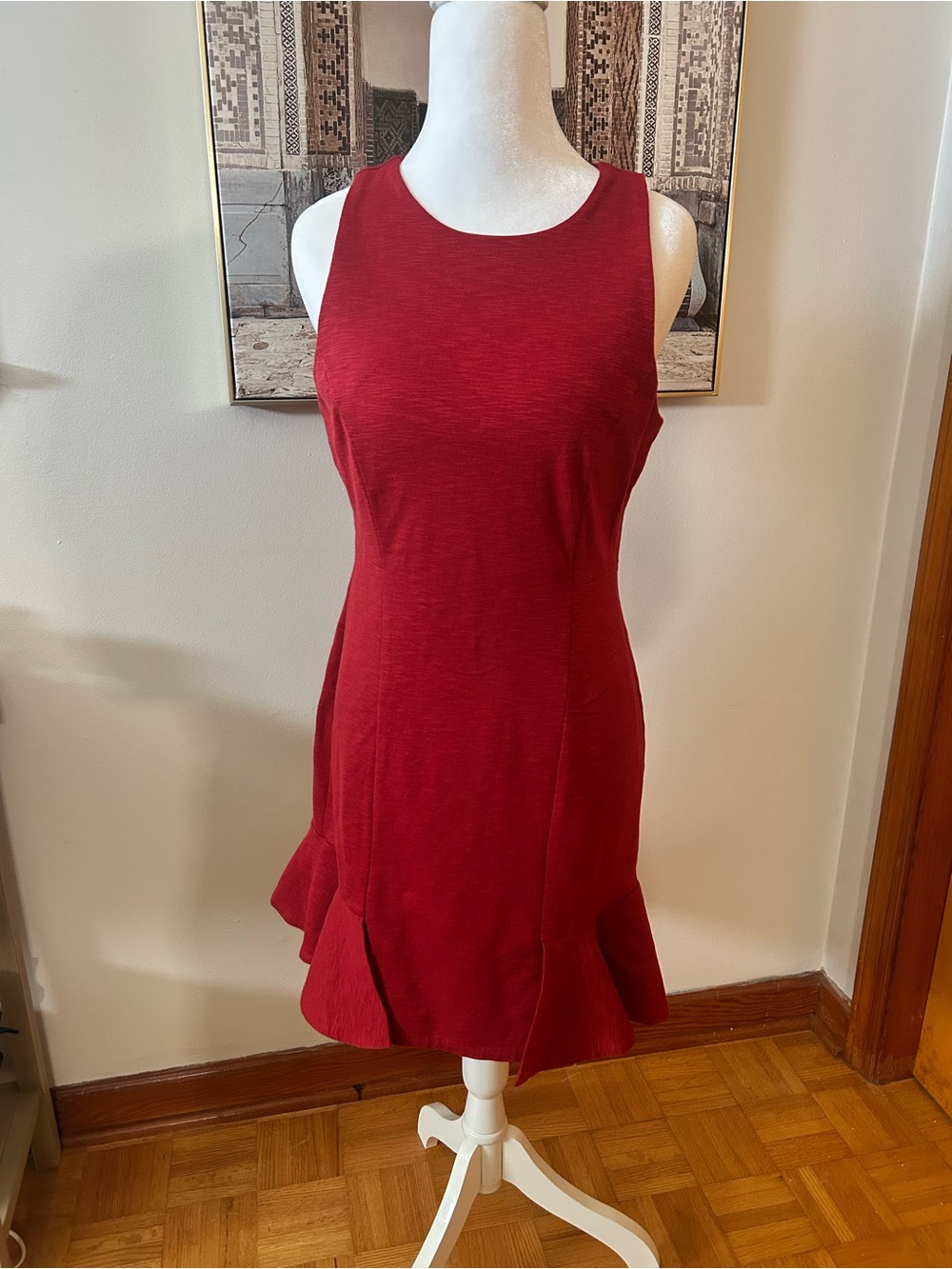 Banana Republic Crimson Sleeveless Midi Dress with Flounce Hem